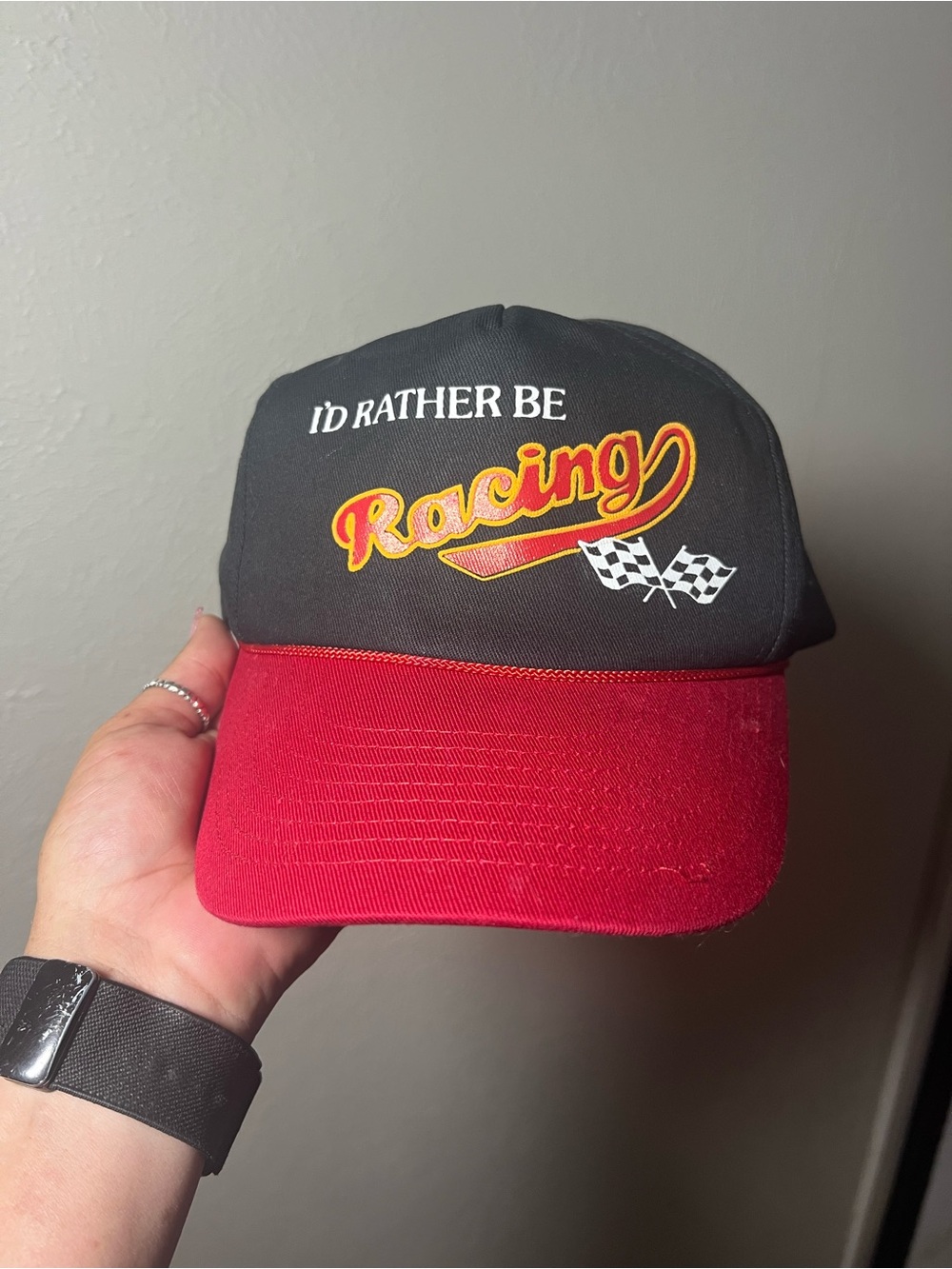 Vintage I'd Rather Be Racing Snapback Cap - Black & Red